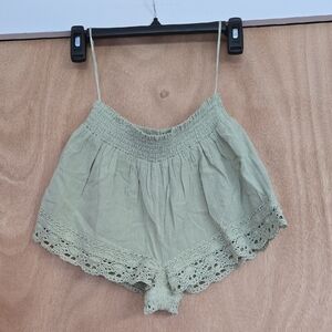 BDG Green Ruffle Trim Elastic Waist Shorts